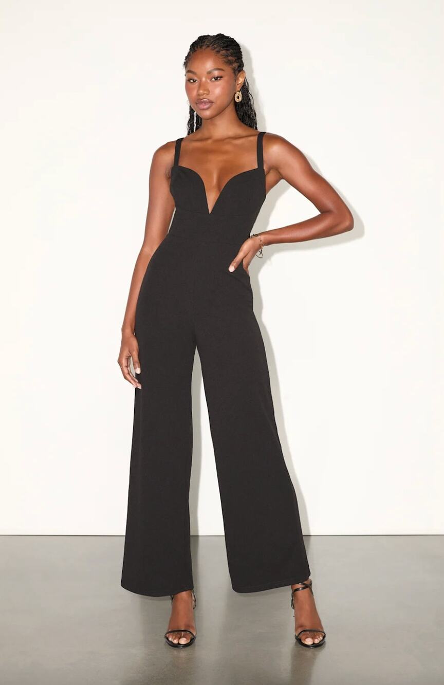 Lulus Brighton Black Plunge Wide-Leg Jumpsuit Formal Classic Cocktail Small NWT